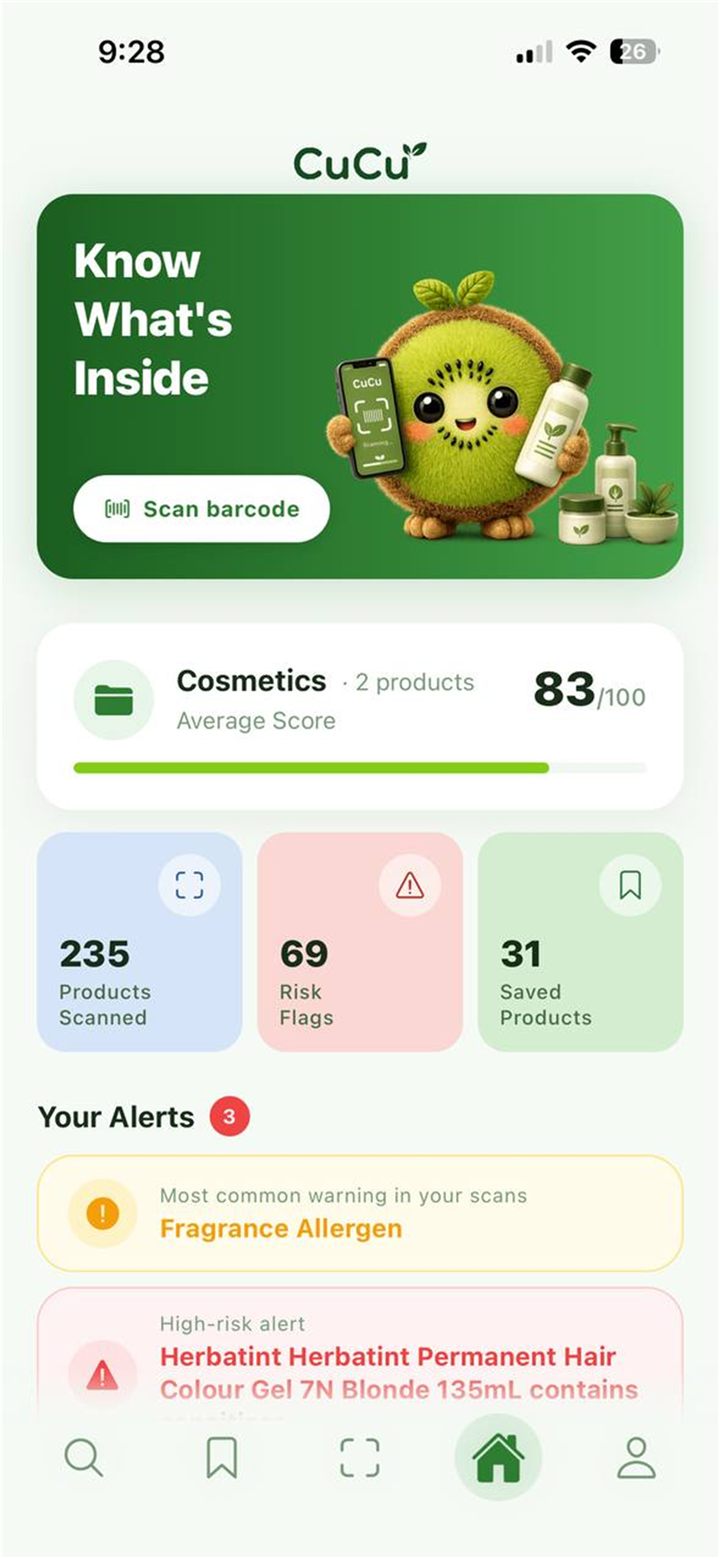 CuCu app home screen — funded by users, free of brand influence