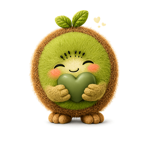 CuCu kiwi mascot holding a heart